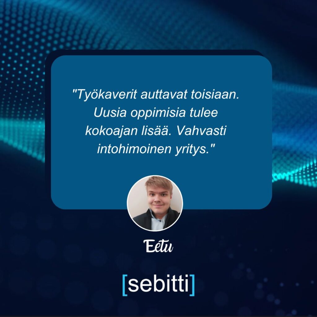 Työharjoittelija Eetun mietteitä Sebitistä